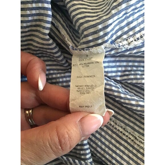 Blue & White Striped Moa Moa Off-Shoulder Ruffle Back Blouse S - Picture 7 of 7